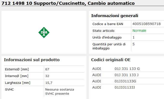712149810 Cuscinetto Cambio Automatico INA